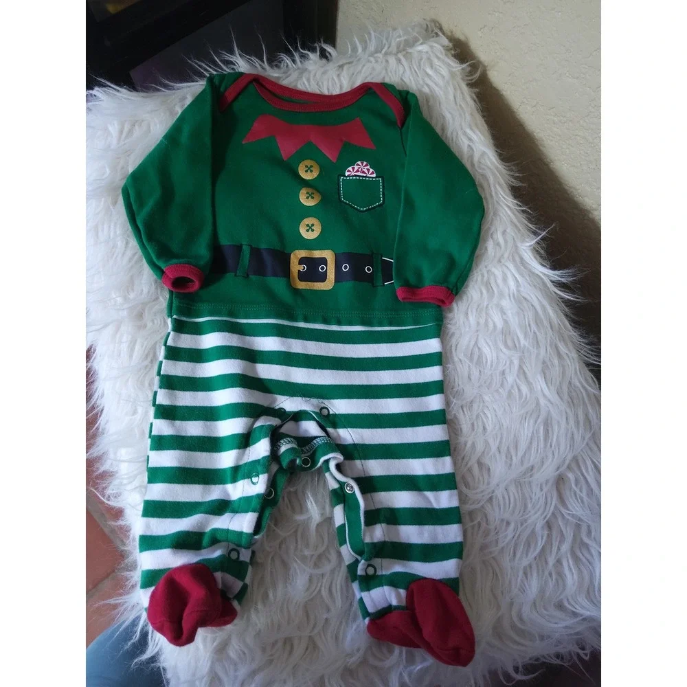 Holiday Time Baby Santa and Elf Footed Sleepers 2 Pack Red Green 6-9M